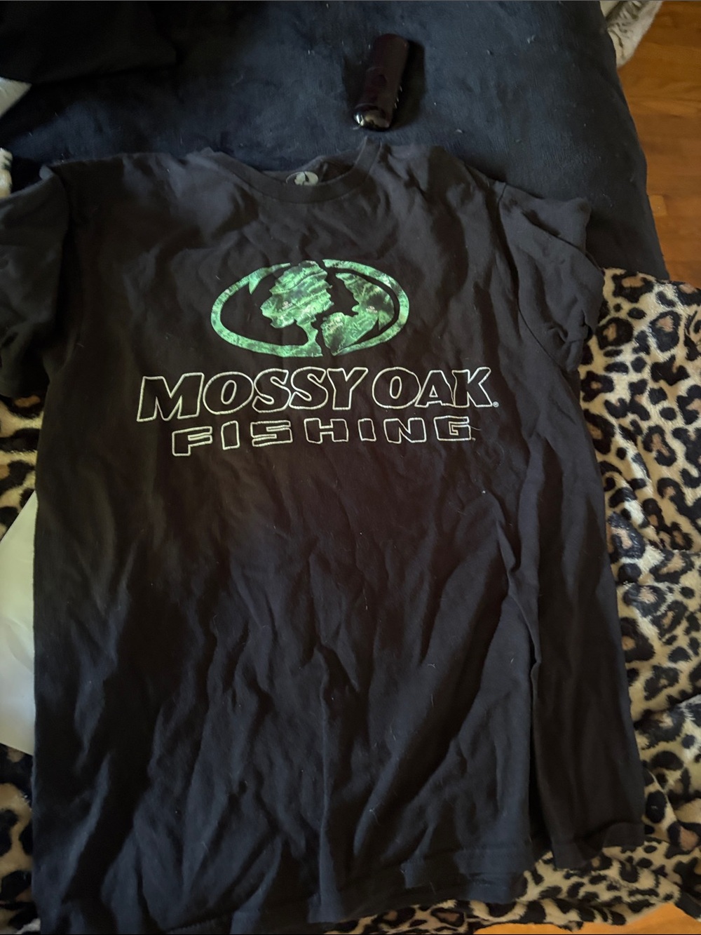 Mossy Oak Black Tee with Green Logo